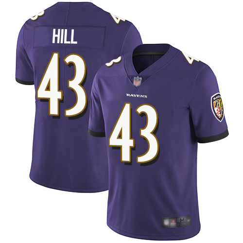 Baltimore Ravens Limited Purple Men Justice Hill Home Jersey NFL Football #43 Vapor Untouchable->youth nfl jersey->Youth Jersey